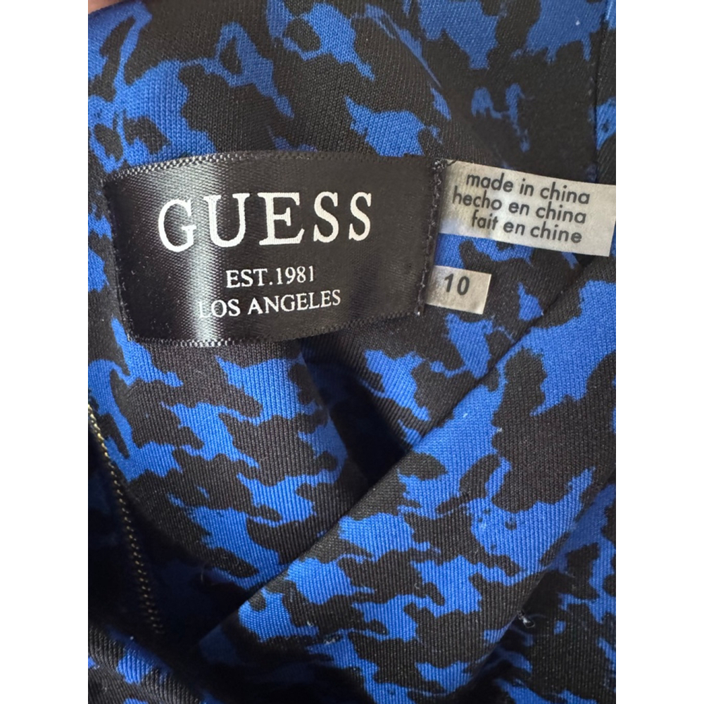 Guess Blue Houndstooth Bodycon Dress | Deep V-Neck Stretch Fit Size 10 - Picture 8 of 8
